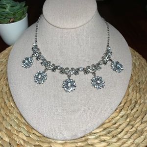 Crystal Vintage Rhinestone Flower Necklace, 14”-18”